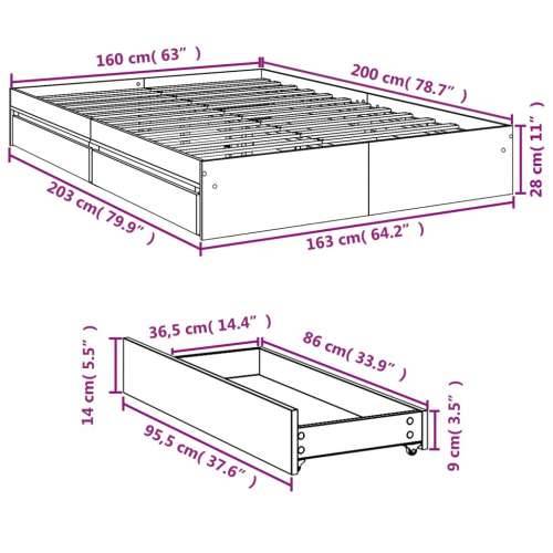 Okvir kreveta s ladicama crni 160x200 cm konstruirano drvo Crna 160 x 200 cm Cijena