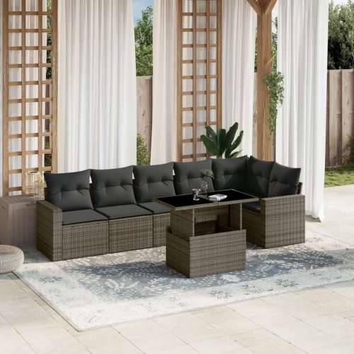 Vrtna garnitura - 7-dijelni set vrtnih sofa sivi od poliratana - Siva Sa stolom 1 Cijena