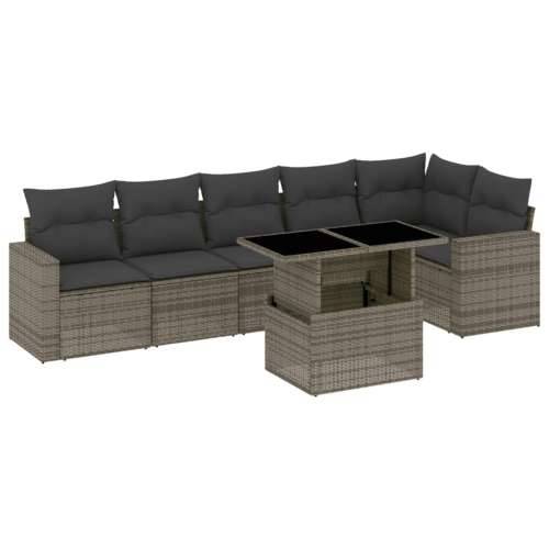 Vrtna garnitura - 7-dijelni set vrtnih sofa sivi od poliratana - Siva Sa stolom 1 Cijena