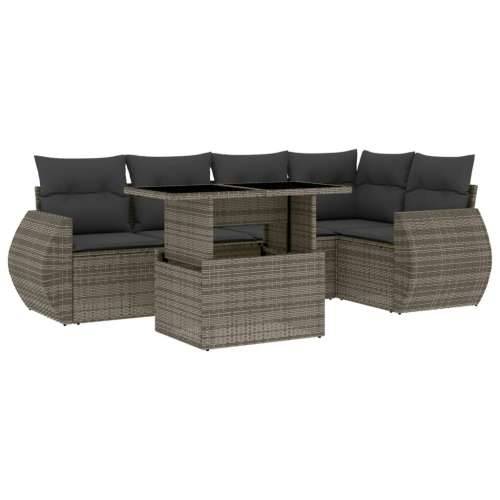 Vrtna garnitura - 6-dijelni set vrtnih sofa od poliratana s jastucima sivi - Siva bez spremišta 1 Cijena