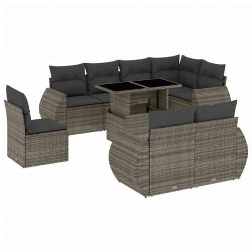 Vrtna garnitura - 9-dijelni set vrtnih sofa od poliratana s jastucima sivi - Siva bez spremišta 1 Cijena
