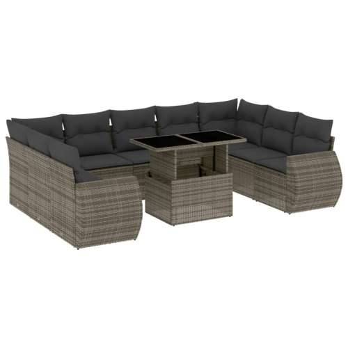 Vrtna garnitura - 10-dijelni set vrtnih sofa od poliratana s jastucima sivi - Siva bez spremišta 1 Cijena