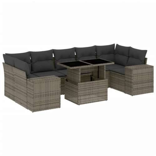 Vrtna garnitura - 8-dijelni set vrtnih sofa od poliratana s jastucima sivi - Siva bez spremišta 1 Cijena