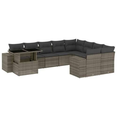 Vrtna garnitura - 10-dijelni set vrtnih sofa od poliratana s jastucima sivi - Siva 1 Cijena