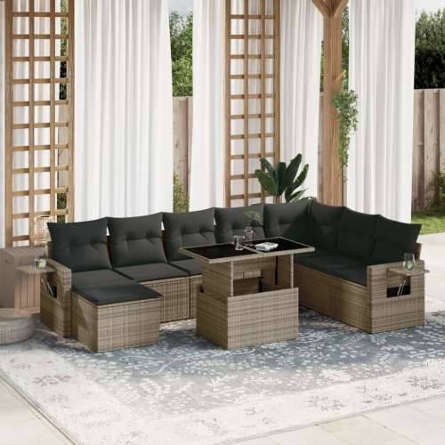 Vrtna garnitura - 9-dijelni set vrtnih sofa od poliratana s jastucima sivi - Siva bez spremišta 1 Cijena