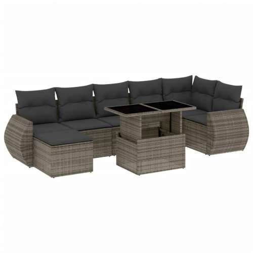 Vrtna garnitura - 8-dijelni set vrtnih sofa od poliratana s jastucima sivi - Siva bez spremišta 1 Cijena