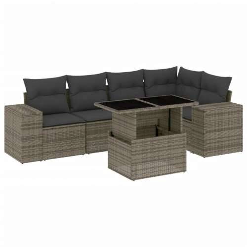 Vrtna garnitura - 6-dijelni set vrtnih sofa od poliratana s jastucima sivi - Siva bez spremišta 1 Cijena