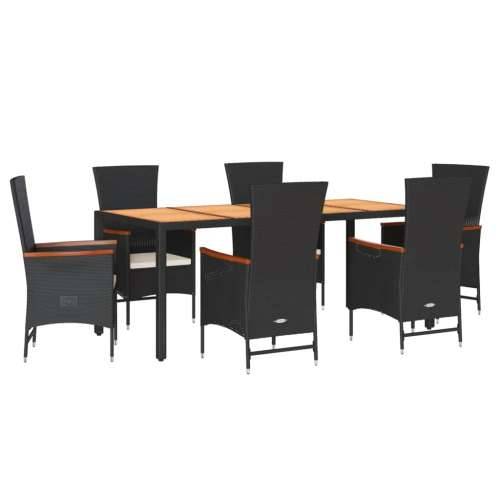 Vrtna garnitura - 7-dijelni vrtni blagovaonski set s jastucima crni od poliratana - Dužina stola 190 cm Stolica 6 Cijena