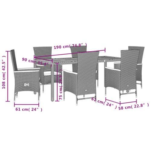 Vrtna garnitura - 7-dijelni vrtni blagovaonski set s jastucima crni od poliratana - Dužina stola 190 cm Stolica 6 Cijena