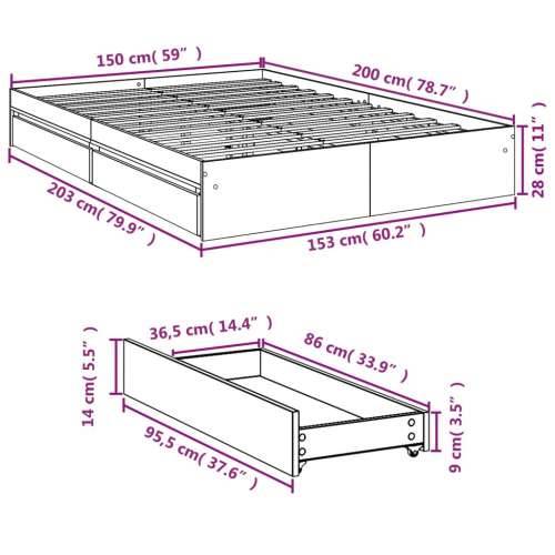 Okvir kreveta s ladicama crni 150 x 200 cm konstruirano drvo Crna 150 x 200 cm Cijena