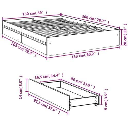 Okvir kreveta s ladicama siva boja betona 150 x 200 cm drveni Beton siva 150 x 200 cm Cijena