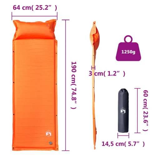 Samonapuhujući madrac za kampiranje za 1 osobu narančasti - orange 190 x 64 x 3 cm 1 Cijena