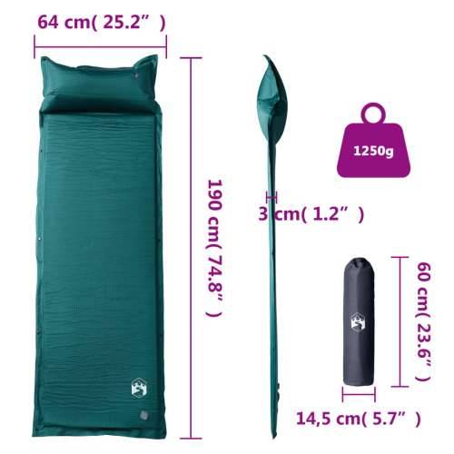 Samonapuhujući madrac za kampiranje za 1 osobu zeleni - Zelena 190 x 64 x 3 cm 1 Cijena