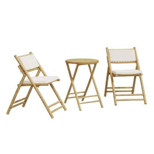 3-dijelni sklopivi bistro set s krem bijelim jastucima bambus - Krem bijela 3 Cijena