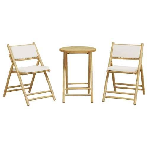 3-dijelni sklopivi bistro set s krem bijelim jastucima bambus - Krem bijela 3 Cijena