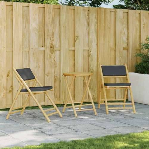 3-dijelni sklopivi bistro set s tamnosivim jastucima bambus - Tamno siva 3 Cijena