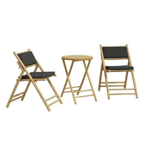 3-dijelni sklopivi bistro set s tamnosivim jastucima bambus - Tamno siva 3 Cijena