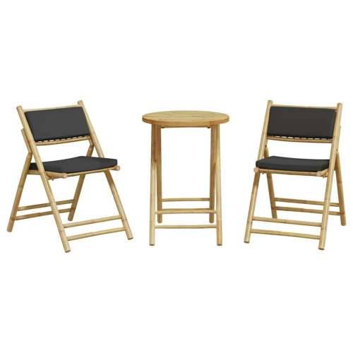 3-dijelni sklopivi bistro set s tamnosivim jastucima bambus - Tamno siva 3 Cijena