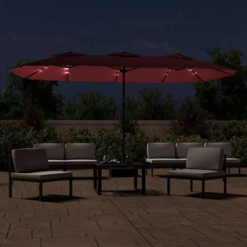 Dvostruki vrtni suncobran s LED svjetlima bordo 449 x 245 cm - Crvena 1 Cijena