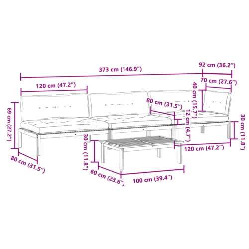 Vrtna garnitura - 4-dijelni set vrtnih sofa od paleta s jastucima od drva bagrema - Antracit 1 kutna + 2x srednja + stol Tamno s Cijena