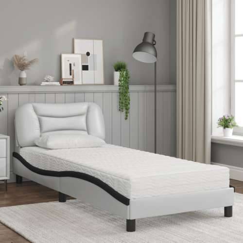 Krevet s madracem bijeli-crni 90 x 190 cm od umjetne kože - Bijela i crna 90 x 190 cm Cijena
