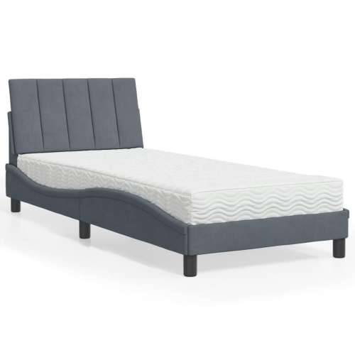 Krevet s madracem tamnosivi 90x190 cm baršunasti - Tamno siva 90 x 190 cm Cijena