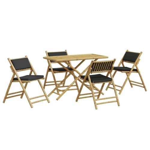 5-dijelni sklopivi bistro set s tamnosivim jastucima od bambusa - Tamno siva 1 Cijena