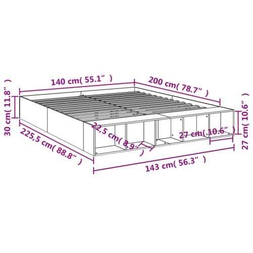 Okvir kreveta siva boja hrasta 140 x 200 cm konstruirano drvo - Sivi hrast sonoma 140 x 200 cm Cijena