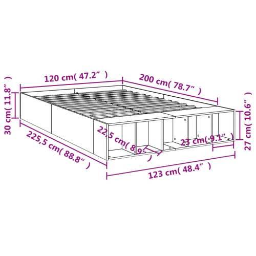 Okvir za krevet boja hrasta 120 x 200 cm od konstruiranog drva - Sivi hrast sonoma 120 x 200 cm Cijena