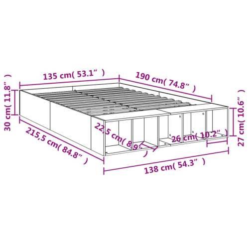 Okvir kreveta siva boja hrasta 135 x 190 cm konstruirano drvo - Sivi hrast sonoma 135 x 190 cm Cijena
