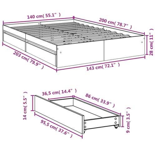 Okvir kreveta s ladicama boja hrasta 140 x 200 cm drveni Dimljeni hrast 140 x 200 cm Cijena