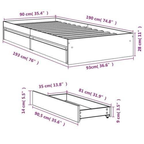 Okvir kreveta s ladicama crni 90 x 190 cm konstruirano drvo Crna 90 x 190 cm Cijena
