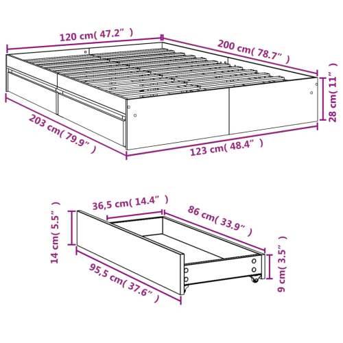 Okvir za krevet s ladicama crna 120x200 cm konstruiranog drva Crna 120 x 200 cm Cijena
