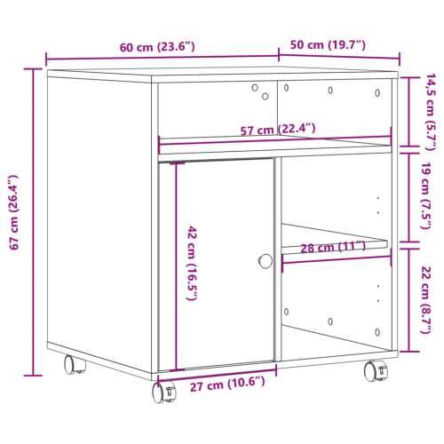 Stalak za pisač s kotačima betonska siva 60 x 50 x 67 cm - Beton siva Cijena