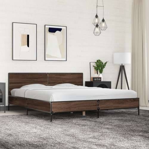 Okvir za krevet boja hrasta 180x200cm konstruirano drvo i metal - Smeđi hrast 180 x 200 cm Cijena