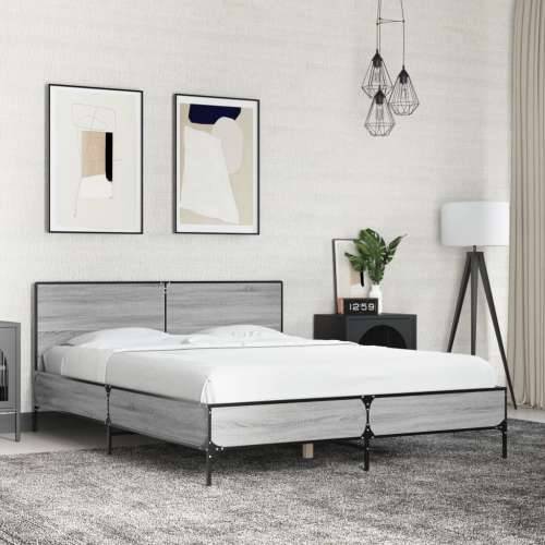 Okvir kreveta boja hrasta 135x190cm konstruirano drvo i metal - Sivi hrast sonoma 135 x 190 cm Cijena