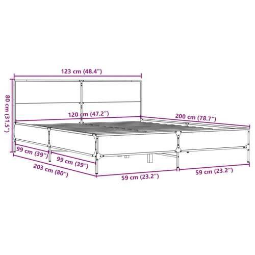 Okvir kreveta boja hrasta 120x200 cm konstruirano drvo i metal Sivi hrast sonoma 120 x 200 cm Cijena