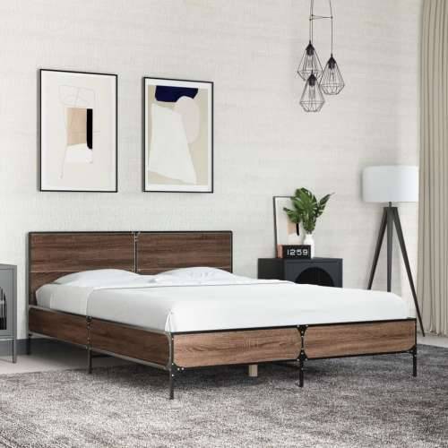 Okvir kreveta smeđi hrast 140x200cm konstruirano drvo i metal - Smeđi hrast 140 x 200 cm Cijena