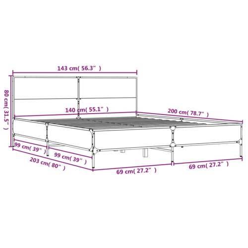 Okvir kreveta smeđi hrast 140x200cm konstruirano drvo i metal - Smeđi hrast 140 x 200 cm Cijena