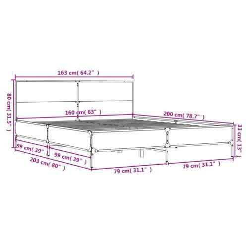 Okvir za krevet boja hrasta 160x200 cm konstruiran drvo i metal sonoma hrast 160 x 200 cm Cijena