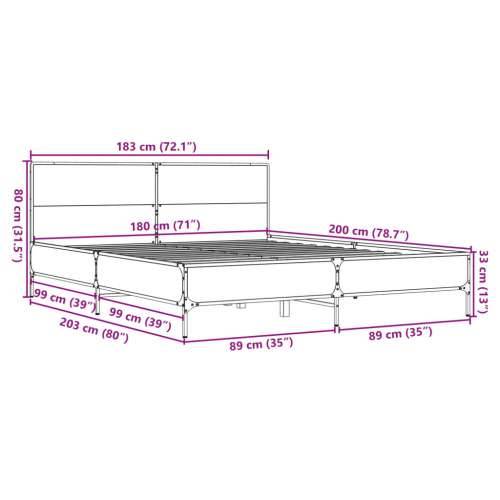 Okvir kreveta boja hrasta 180x200 cm konstruiranog drvo i metal - Sivi hrast sonoma 180 x 200 cm Cijena