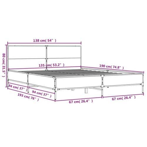 Okvir za krevet boja hrasta 135x190cm konstruirano drvo i metal - Dimljeni hrast 135 x 190 cm Cijena