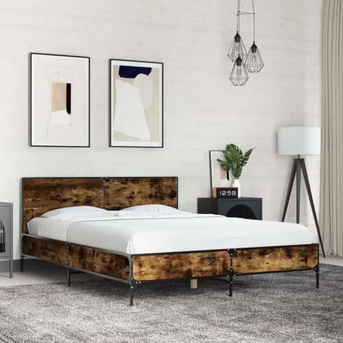 Okvir kreveta boja hrasta 140x190 cm konstruirano drvo i metal - Dimljeni hrast 140 x 190 cm Cijena