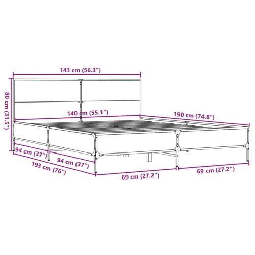 Okvir za krevet smeđi hrast 140x190cm konstruirano drvo i metal - Smeđi hrast 140 x 190 cm? Cijena