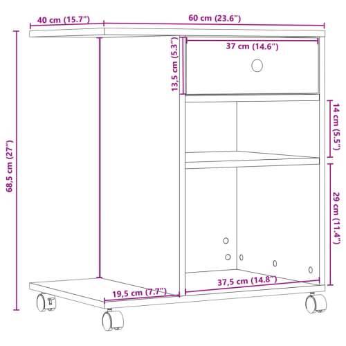 Stalak za pisač s kotačima siva boja hrasta 60 x 40 x 68,5 cm - Sivi hrast sonoma Cijena