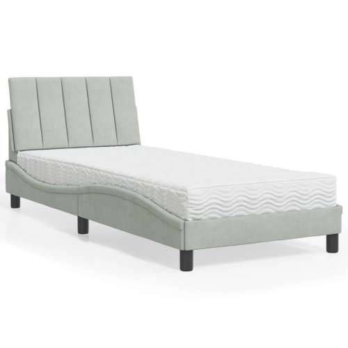 Krevet s madracem svjetlosivi 90x190 cm baršunasti - Svjetlosiva 90 x 190 cm Cijena