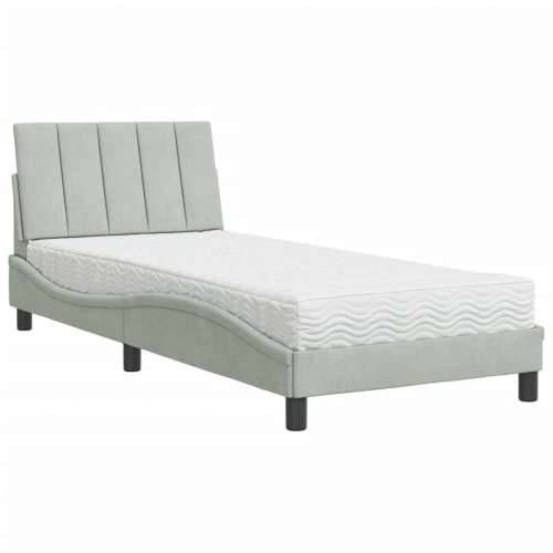 Krevet s madracem svjetlosivi 90x190 cm baršunasti - Svjetlosiva 90 x 190 cm Cijena