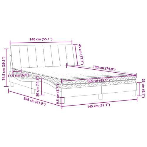 Krevet s madracem crni 140 x 190 cm baršunasti - Crna 140 x 190 cm Cijena