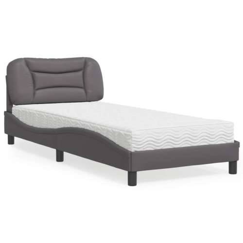 Krevet s madracem sivi 90 x 190 cm od umjetne kože - Siva 90 x 190 cm Cijena