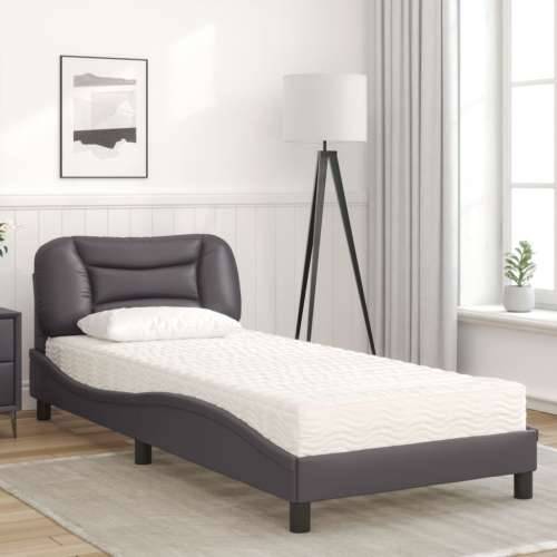 Krevet s madracem sivi 90 x 190 cm od umjetne kože - Siva 90 x 190 cm Cijena